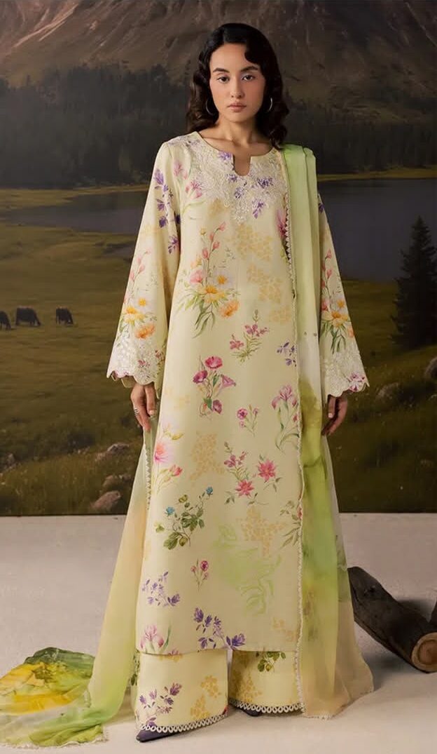 Baroque Premium Unstitched Khaddar 3 Piece Printed Suit– Off-White