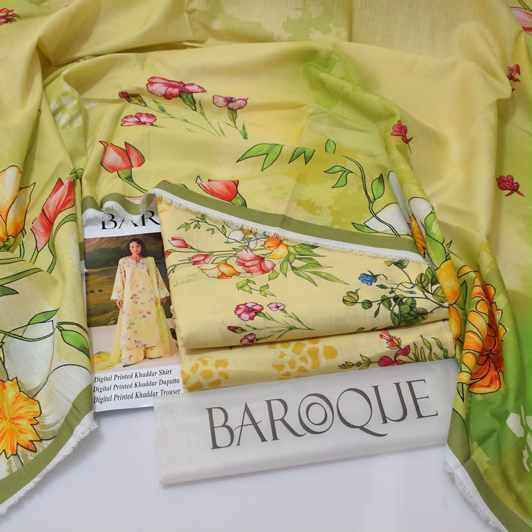 Baroque Premium Unstitched Khaddar 3 Piece Printed Suit– Off-White