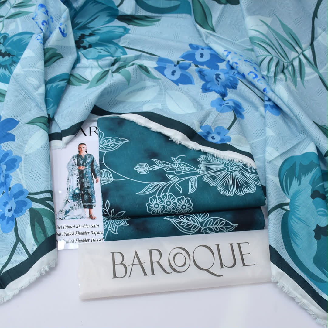 Baroque Premium Unstitched Khaddar 3 Piece Printed Suit– Slate Blue