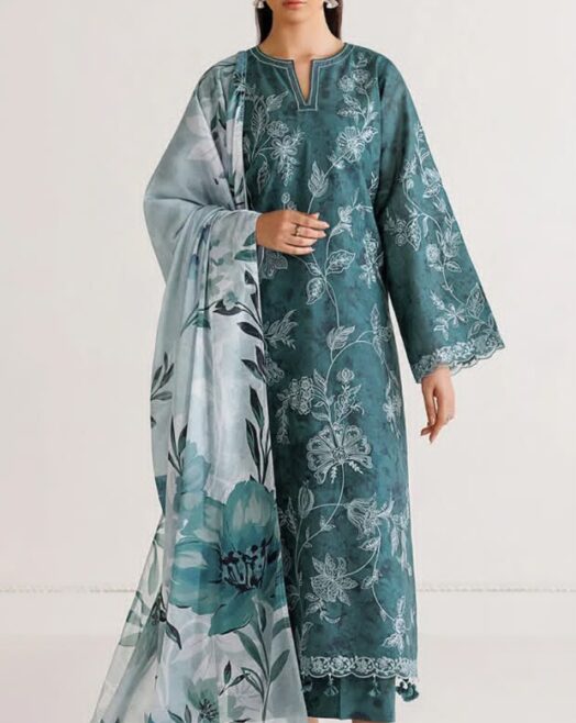Baroque Premium Unstitched Khaddar 3 Piece Printed Suit– Slate Blue