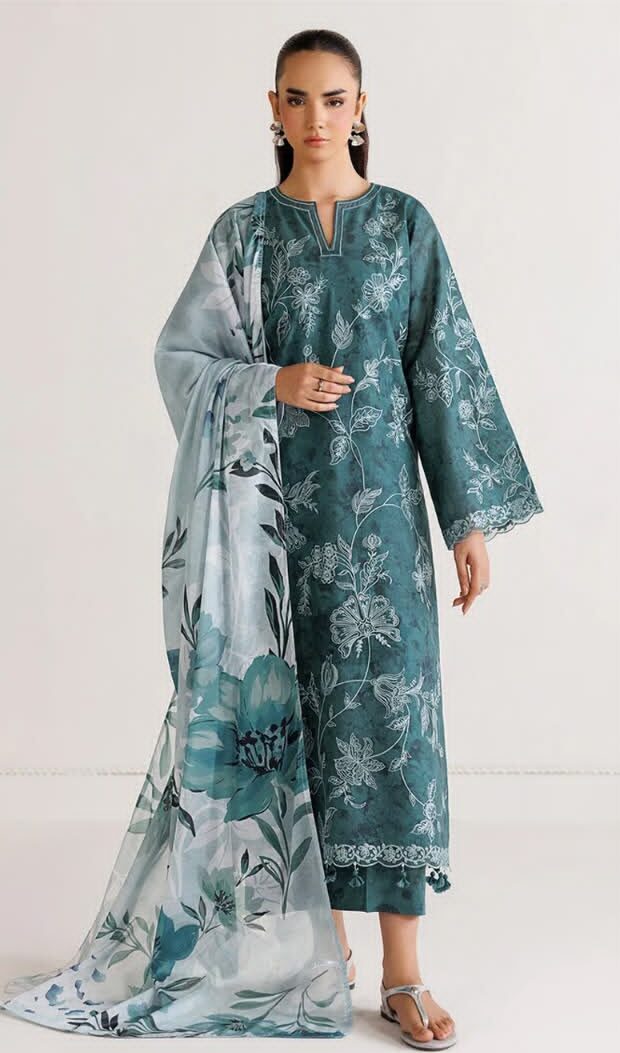 Baroque Premium Unstitched Khaddar 3 Piece Printed Suit– Slate Blue