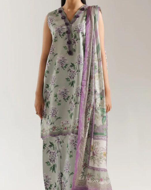 Baroque Premium Unstitched Khaddar 3-Piece Printed Suit– Sage Green