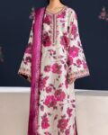 Baroque Premium Unstitched Khaddar 3-Piece Printed Suit– Off-White & Magenta