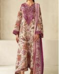 Baroque Premium Unstitched Khaddar 3-Piece Printed Suit– Beige & Magenta