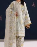 Baroque Premium Unstitched Khaddar 3 Piece Printed Suit– Off-White & Yellow