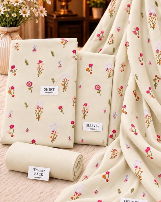 Bareeze Unstitched Heavy Floral Embroidered 3 Piece Dhanak Suit