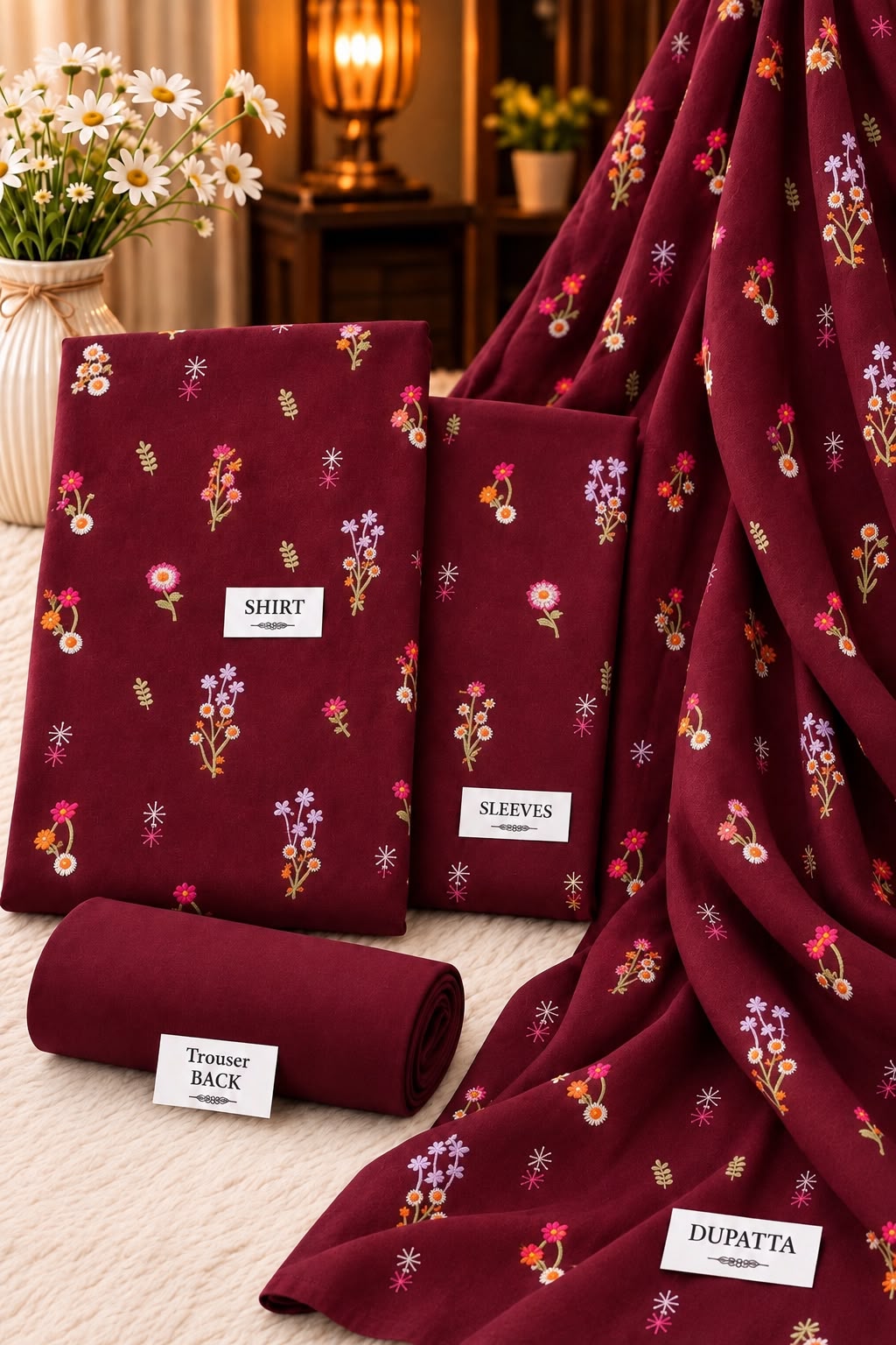 Bareeze Unstitched Heavy Floral Embroidered 3 Piece Dhanak Suit