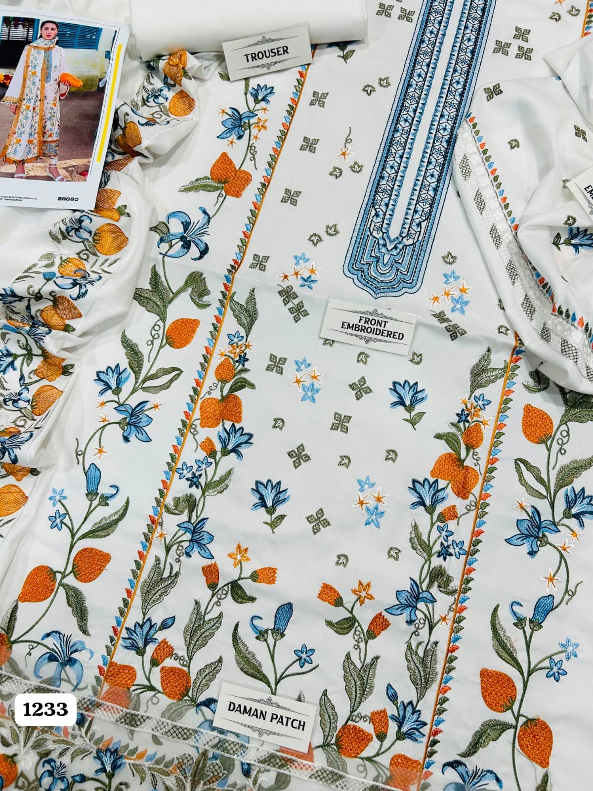 Batik Premium Unstitched 3 Piece Heavy Embroidered Dhanak Suit– Off-White
