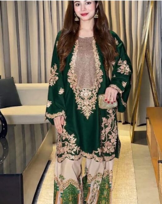 Ethnic Wear Premium Unstitched Silk 2 Piece Embroidered Suit