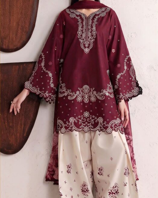 Iznik Premium Unstitched 3 Piece Heavy Chikankari Embroidered Dhanak Suit