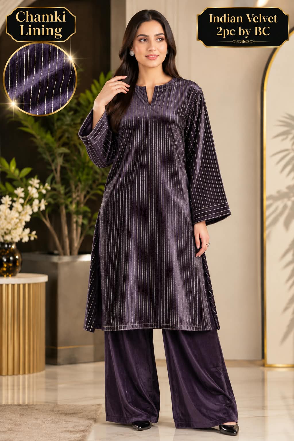 Premium Unstitched Indian Velvet with Chamki Lining 2 Piece Suit