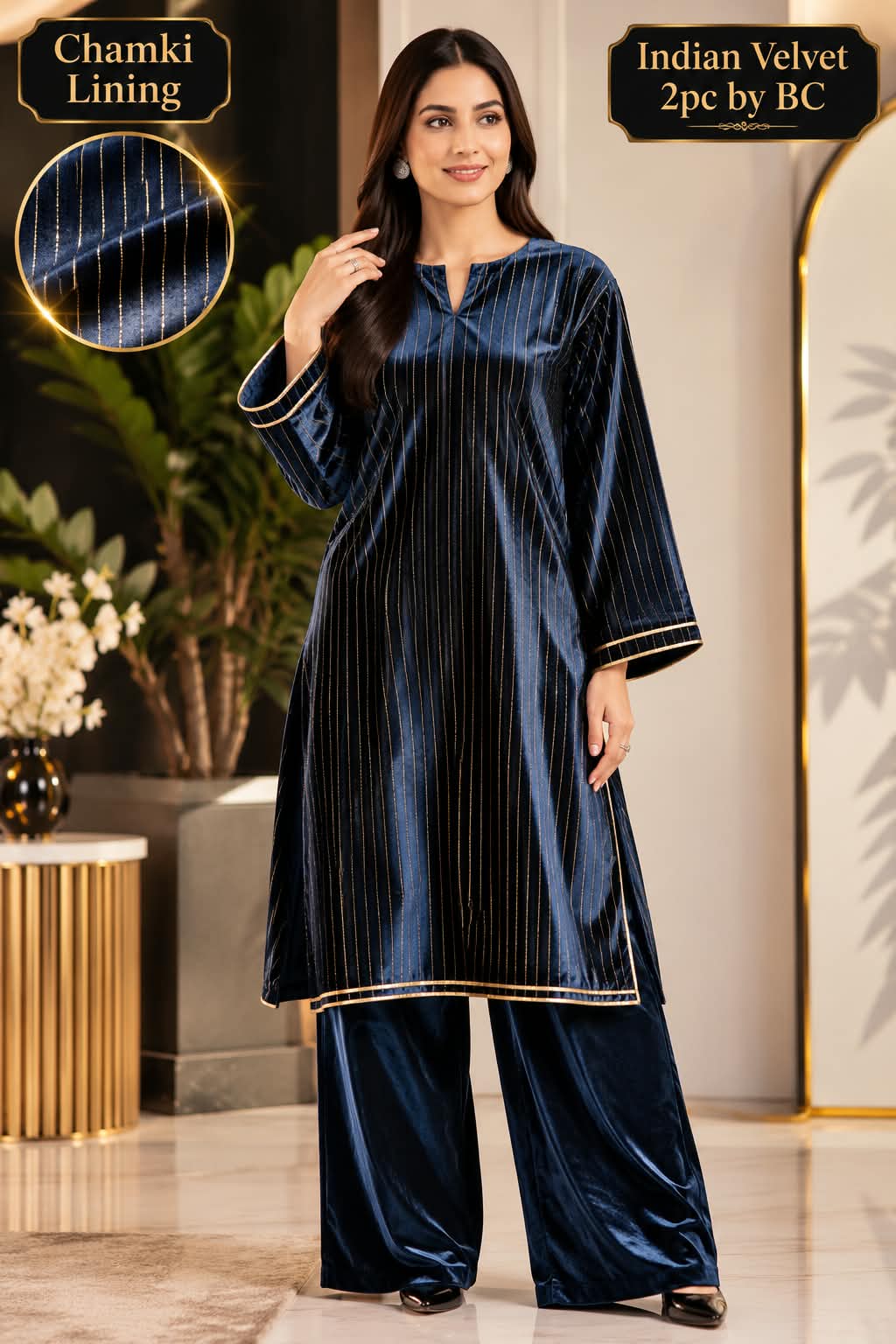 Premium Unstitched Indian Velvet with Chamki Lining 2 Piece Suit