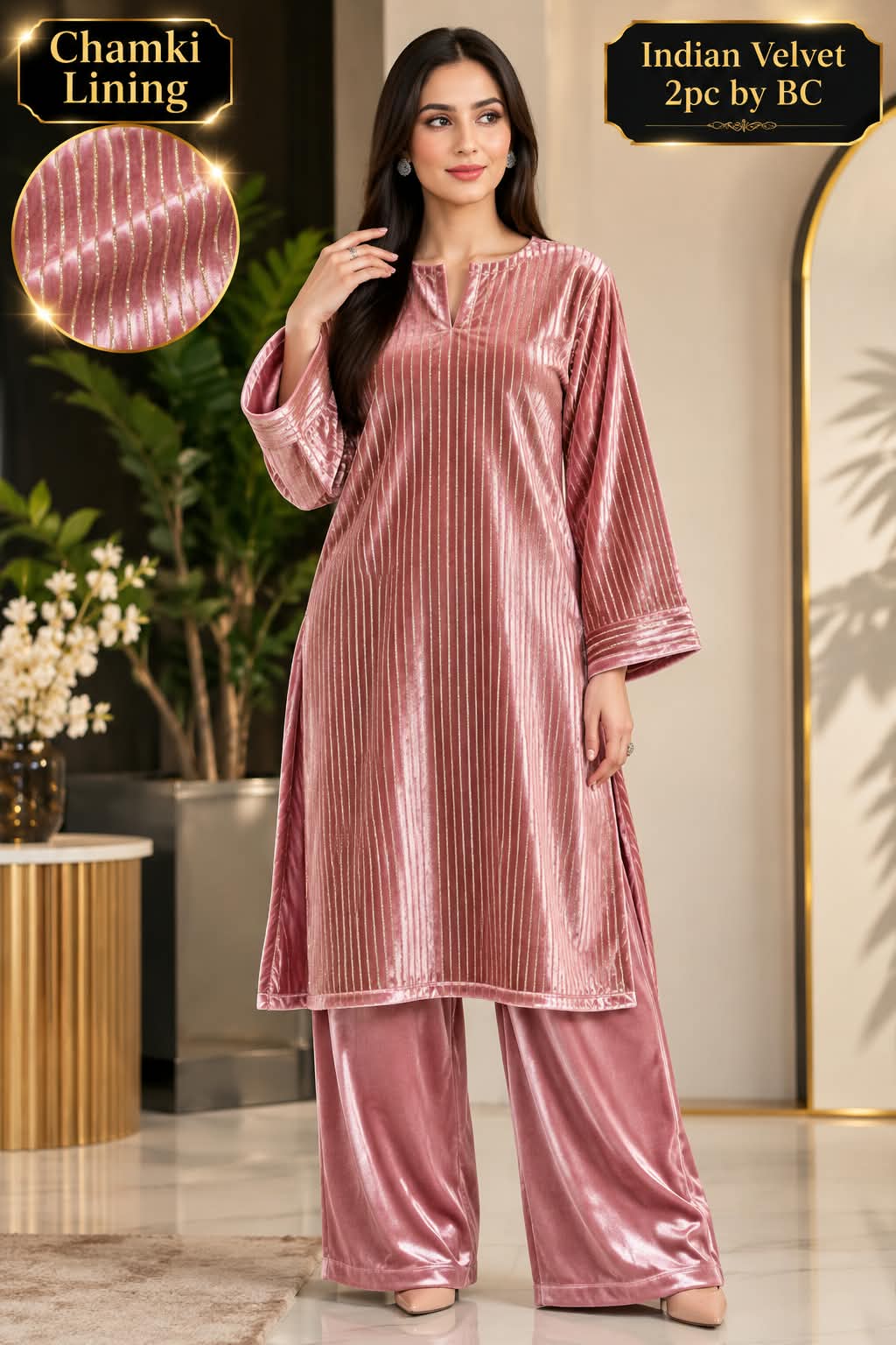 Premium Unstitched Indian Velvet with Chamki Lining 2 Piece Suit