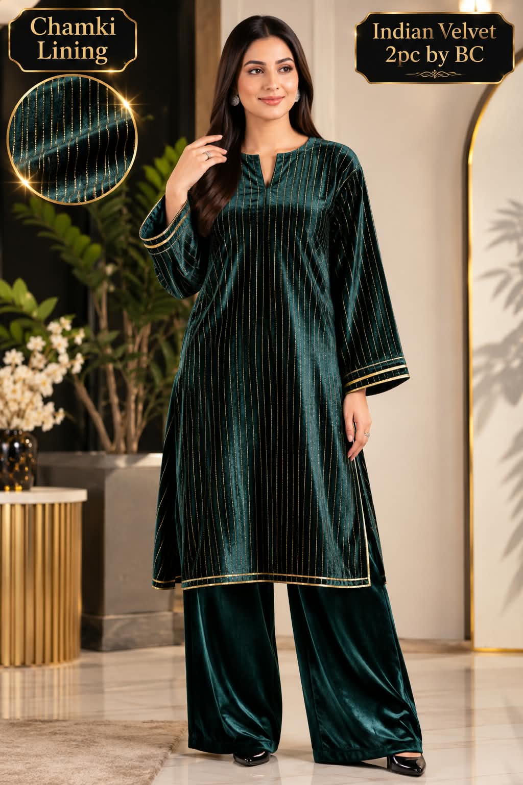 Premium Unstitched Indian Velvet with Chamki Lining 2 Piece Suit