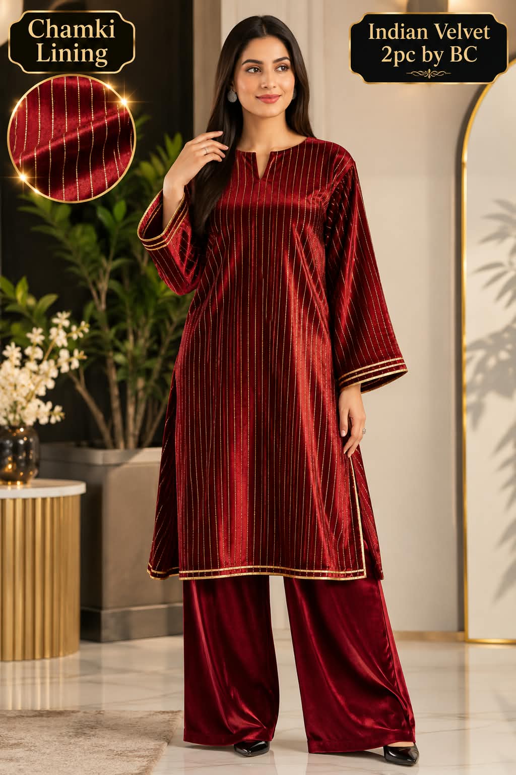 Premium Unstitched Indian Velvet with Chamki Lining 2 Piece Suit