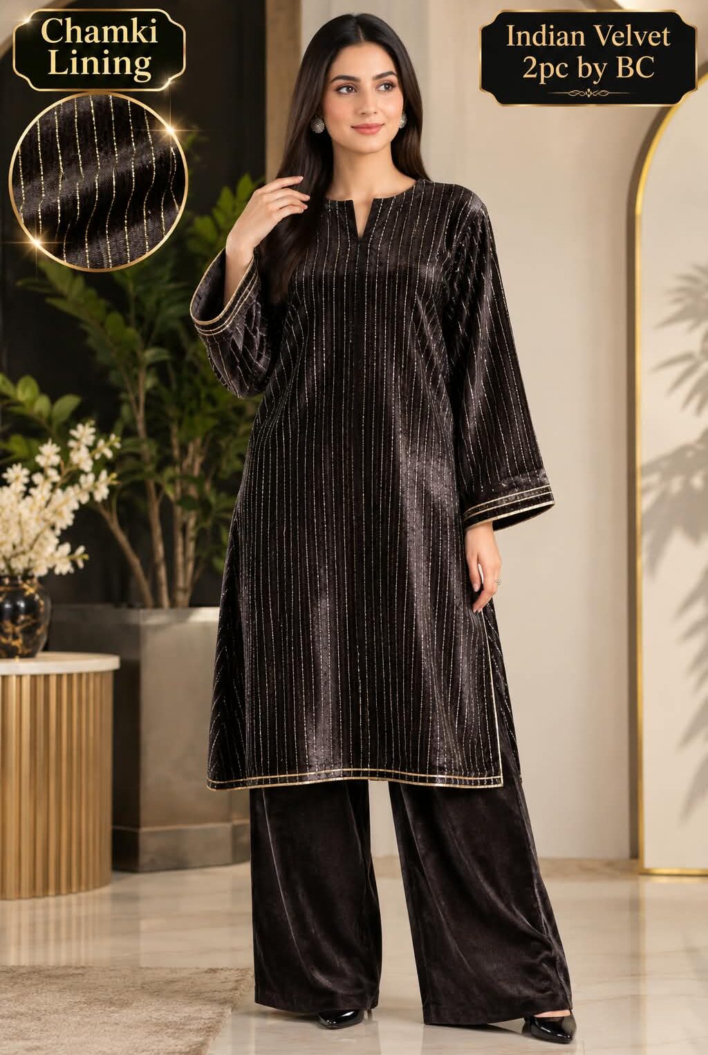Premium Unstitched Indian Velvet with Chamki Lining 2 Piece Suit