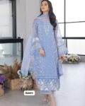 Azure Premium Unstitched Organza 3 Piece Embroidered Formal Suit– Sky Blue