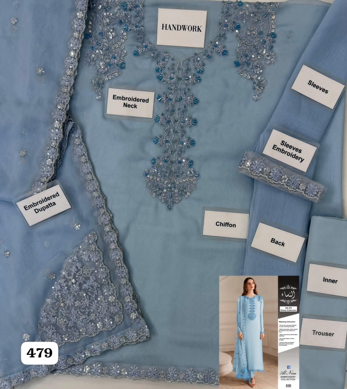 Iznik Premium Unstitched Chiffon 3 Piece Embroidered Formal Suit