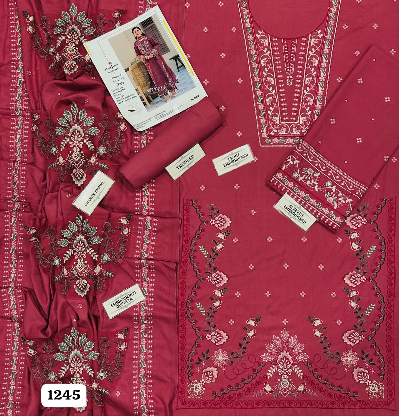Asim Jofa Premium Unstitched 3 Piece Heavy Embroidered Dhanak Suit– Mauve Pink