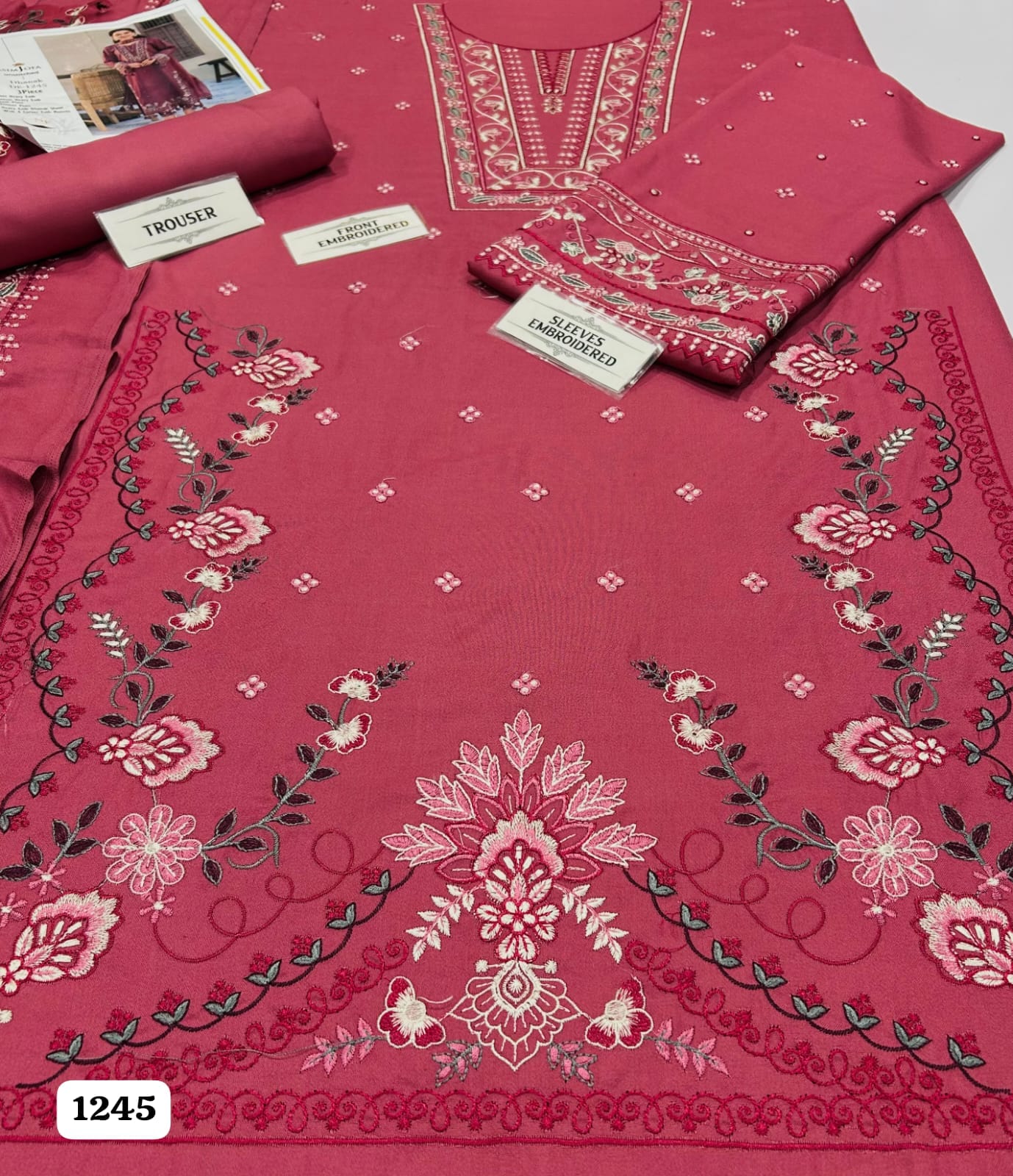 Asim Jofa Premium Unstitched 3 Piece Heavy Embroidered Dhanak Suit– Mauve Pink