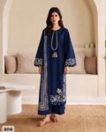Unstitched 3-Piece Heavy Embroidered Dhanak Suit– Navy Blue & Purple