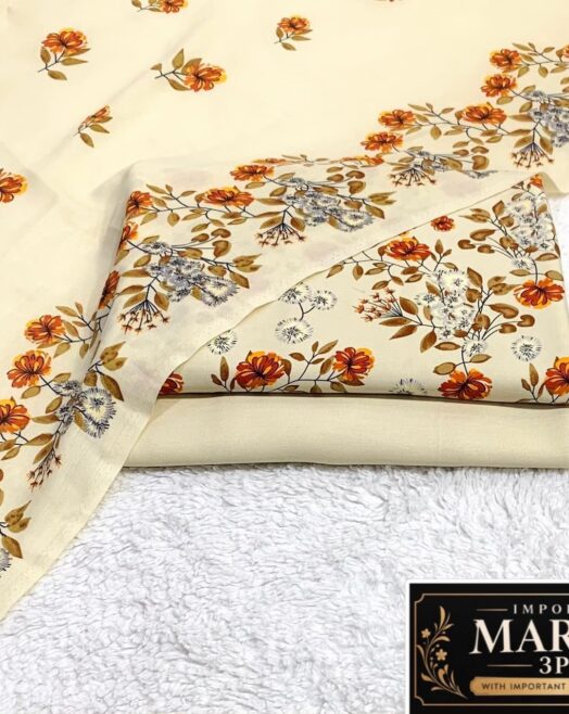 Imported Soft Marina 3 Piece Printed Winter Suit– Off-White & Orange