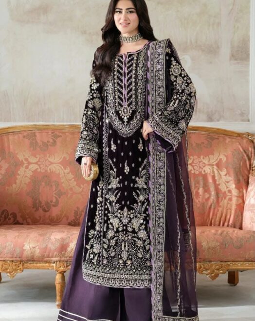 Unstitched 3 Piece Heavy Embroidered Velvet Suit