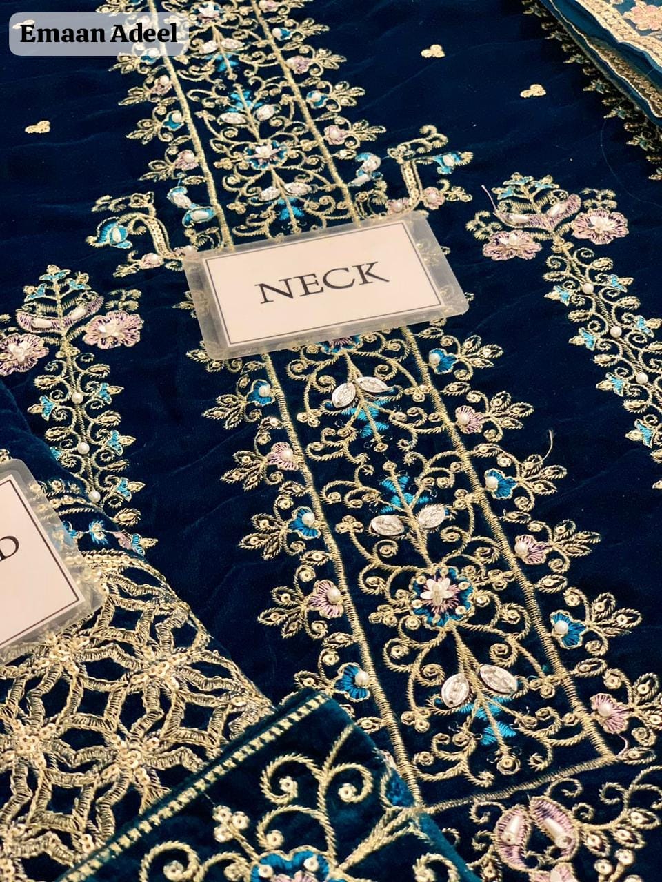 Unstitched 3 Piece Heavy Embroidered Velvet Suit – Zink Blue