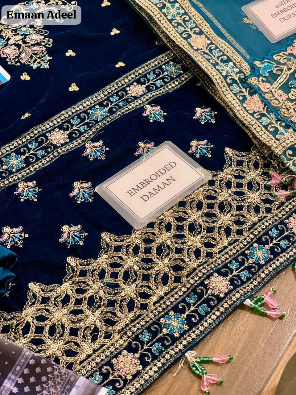 Unstitched 3 Piece Heavy Embroidered Velvet Suit – Zink Blue